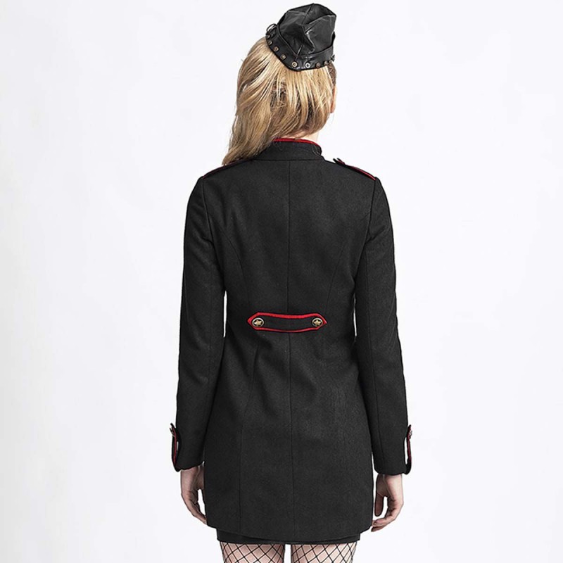 Women Punk Military Coat Winter Uniform Style High Collar Wool Coat Girl Soldier